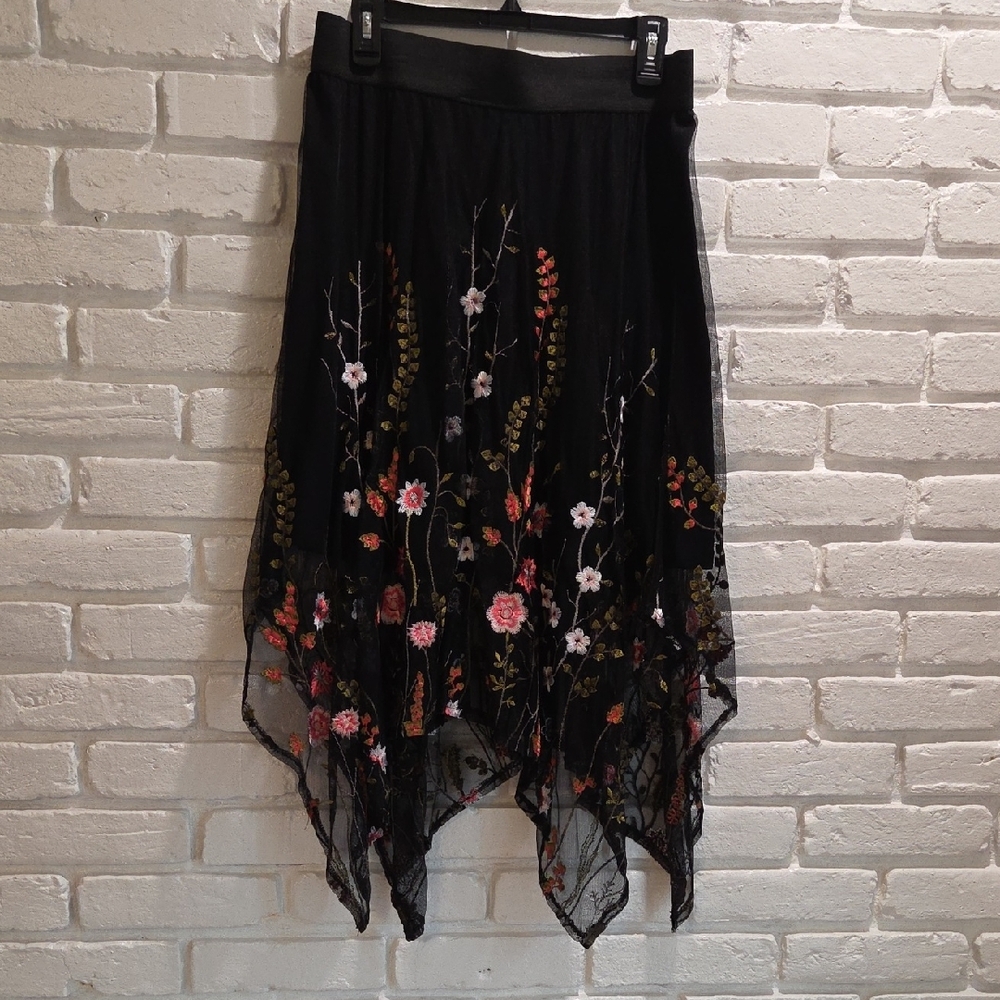 INC International Concepts Black Floral Asymmetrical Handkerchief Skirt - Picture 3 of 6
